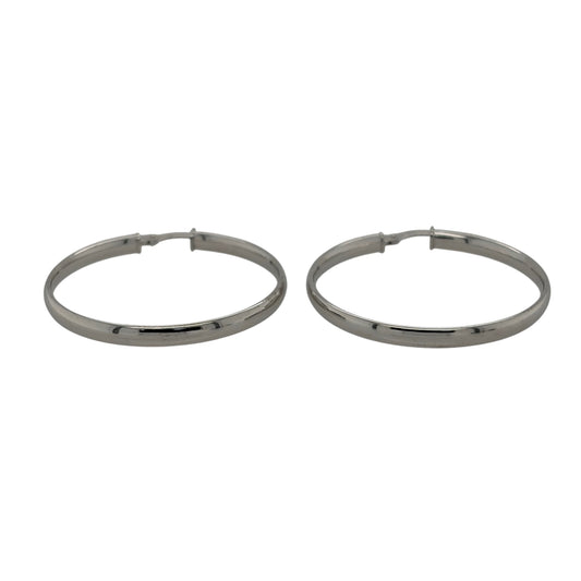 New 9ct White Gold Plain Hoop Creole Earrings with the weight 1.90 grams and approx 3.3cm diameter
