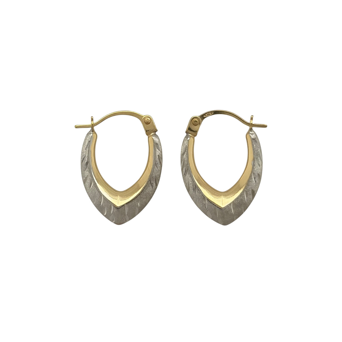 9ct Gold Patterned Spade Creole Earrings