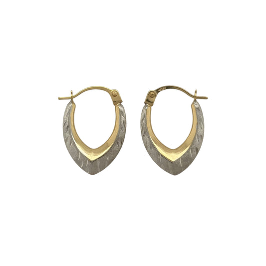 9ct Gold Patterned Spade Creole Earrings