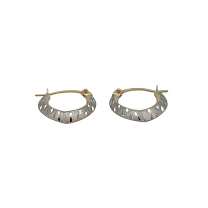 New 9ct Yellow and White Gold Patterned Spade Creole Earrings with the weight 0.50 grams and approx 1.6cm height