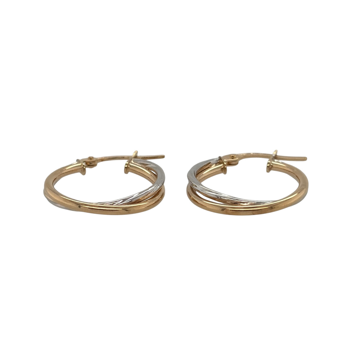 New 9ct Yellow and White Gold Twist Two Tone Hoop Creole Earrings with the weight 1.20 grams and approx 1.8cm diameter