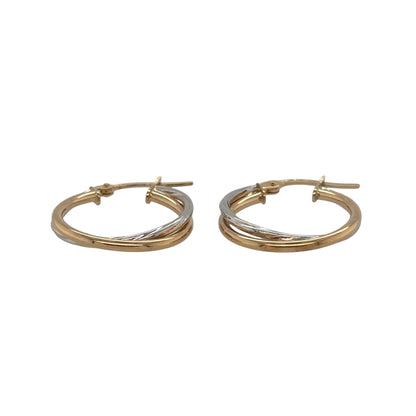 New 9ct Yellow and White Gold Twist Two Tone Hoop Creole Earrings with the weight 1.20 grams and approx 1.8cm diameter