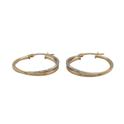 New 9ct Yellow and White Gold Twist Two Tone Hoop Creole Earrings with the weight 1.50 grams and approx 2.3cm diameter