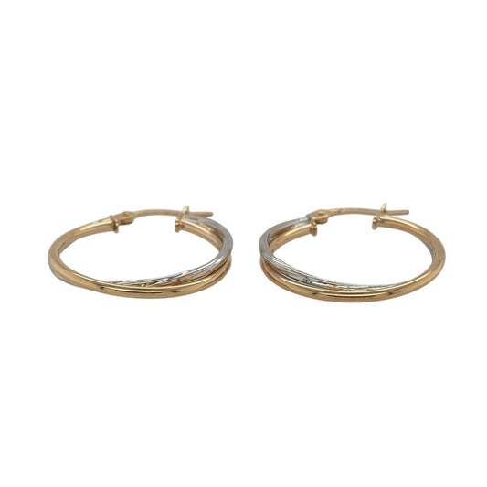 New 9ct Yellow and White Gold Twist Two Tone Hoop Creole Earrings with the weight 1.50 grams and approx 2.3cm diameter