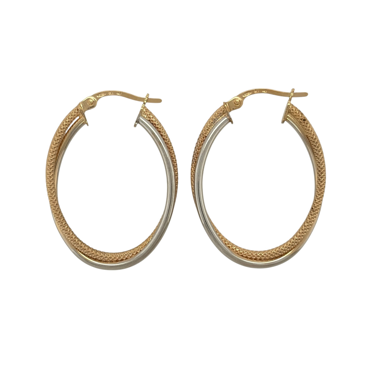 9ct Gold Twist Textured Oval Creole Earrings