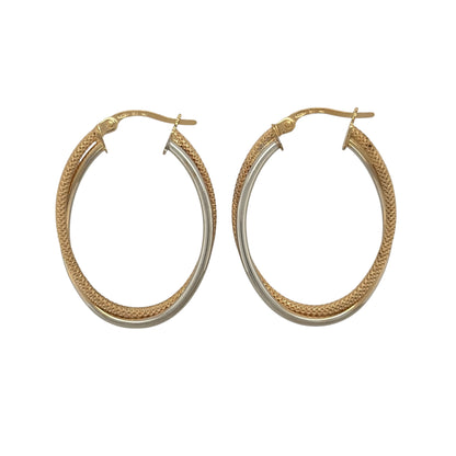 9ct Gold Twist Textured Oval Creole Earrings