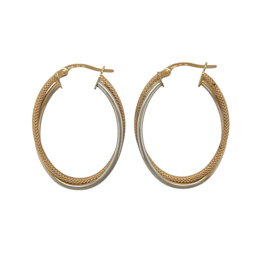 9ct Gold Twist Textured Oval Creole Earrings
