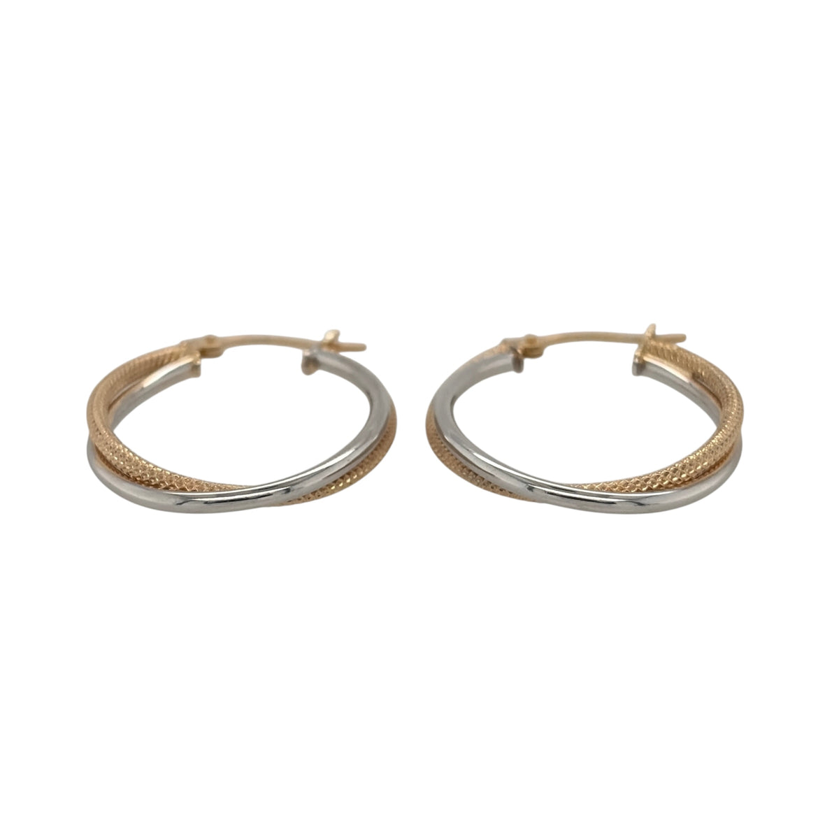 New 9ct Yellow and White Gold Two Tone Twist Textured Oval Creole Earrings with the weight 1.50 grams and approx 3cm height