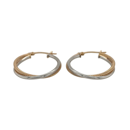 New 9ct Yellow and White Gold Two Tone Twist Textured Oval Creole Earrings with the weight 1.50 grams and approx 3cm height