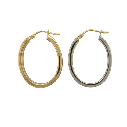 9ct Gold Two Tone Oval Creole Earrings