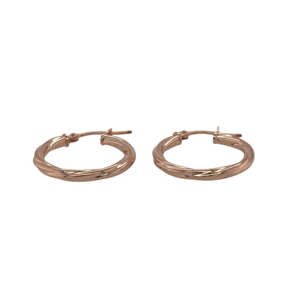 New 9ct Rose Gold Twisted Hoop Creole Earrings with the weight 0.80 grams and approx 1.8cm diameter