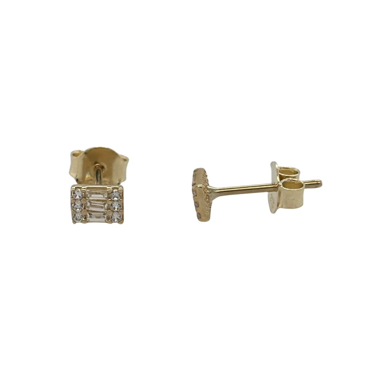 9ct Gold & Cubic Zirconia Rectangle Cluster Stud Earrings