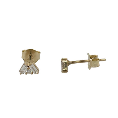 9ct Gold & Cubic Zirconia Triangle Cluster Stud Earrings