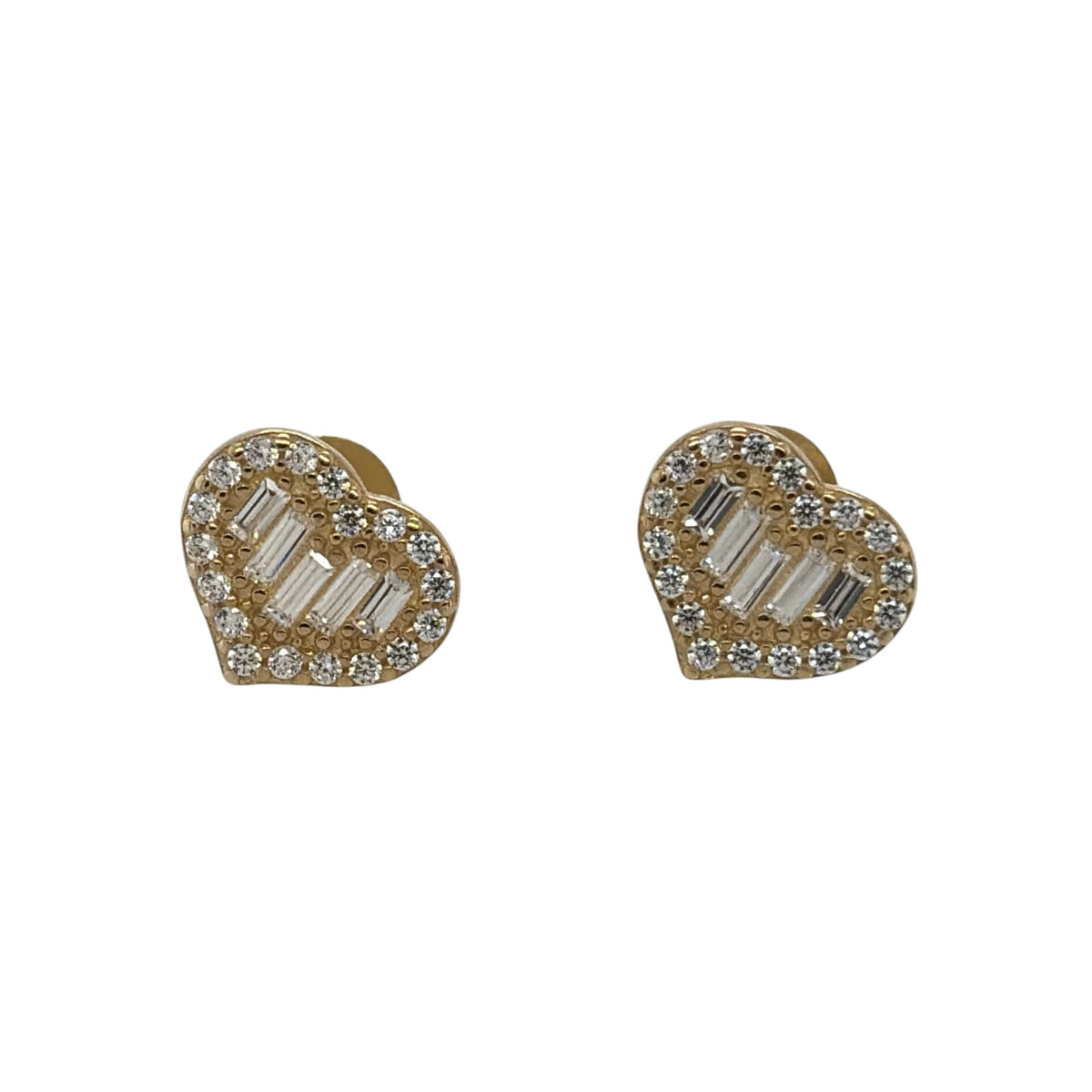 New 9ct Yellow Gold &amp; Cubic Zirconia Heart Cluster Stud Earrings with the weight 1.10 grams and the face of the stud is 8mm by 9mm