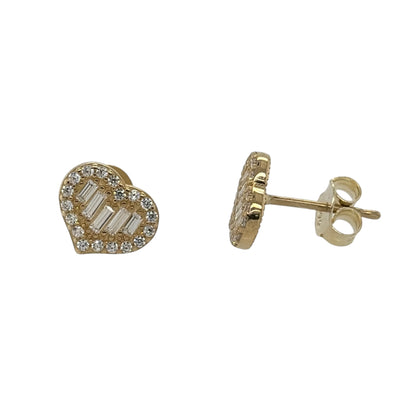 9ct Gold & Cubic Zirconia Heart Cluster Stud Earrings