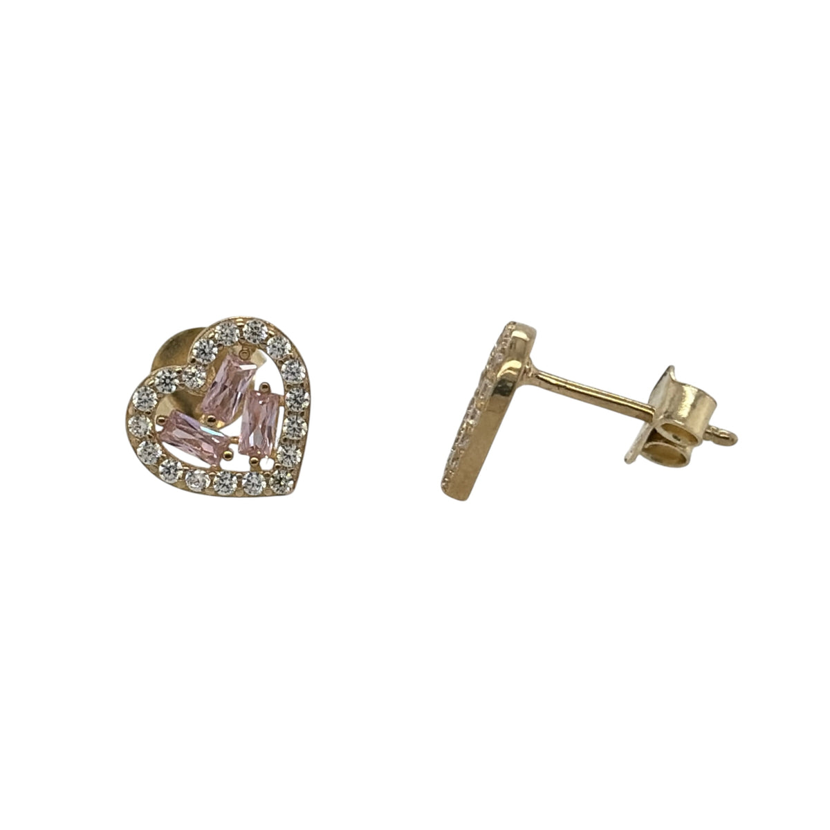 9ct Gold & Cubic Zirconia Heart Cluster Stud Earrings