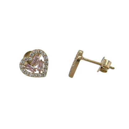 9ct Gold & Cubic Zirconia Heart Cluster Stud Earrings