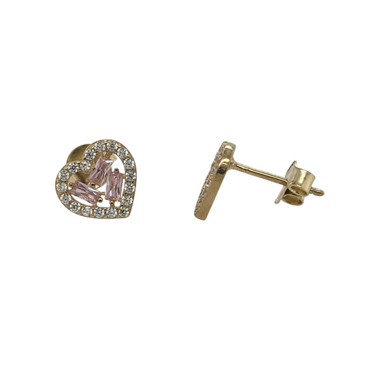 9ct Gold & Cubic Zirconia Heart Cluster Stud Earrings