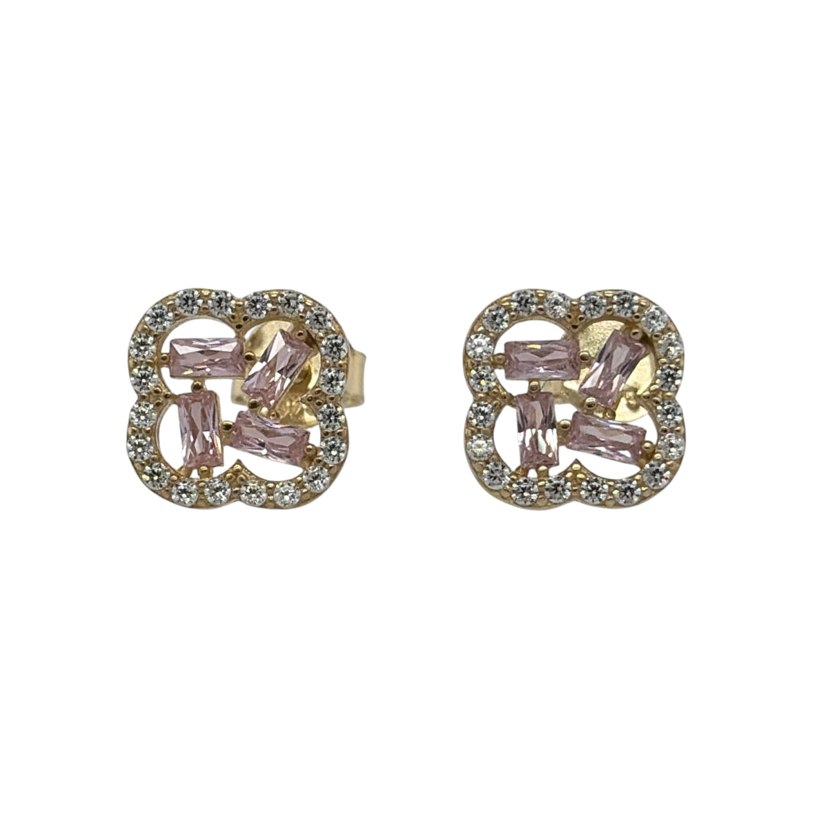New 9ct Yellow Gold &amp; Cubic Zirconia Flower Cluster Stud Earrings with the weight 1.40 grams and the face of the stud is 10mm by 10mm