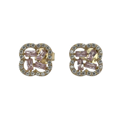 New 9ct Yellow Gold &amp; Cubic Zirconia Flower Cluster Stud Earrings with the weight 1.40 grams and the face of the stud is 10mm by 10mm