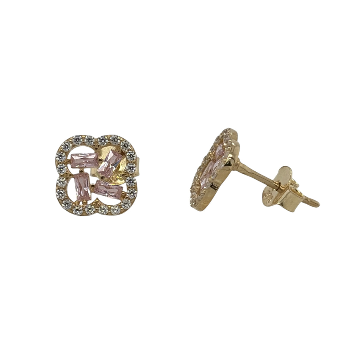 9ct Gold & Cubic Zirconia Flower Cluster Stud Earrings