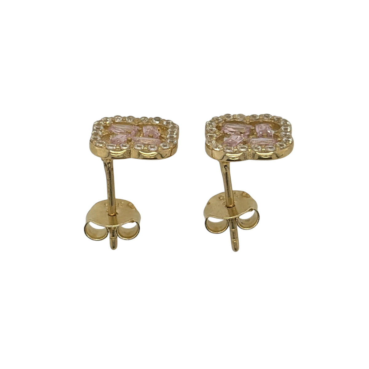 9ct Gold & Cubic Zirconia Flower Cluster Stud Earrings