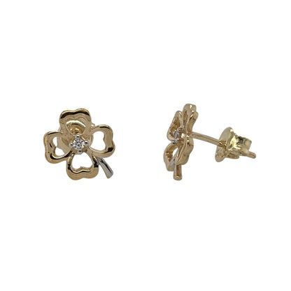 9ct Gold & Cubic Zirconia Clover Stud Earrings
