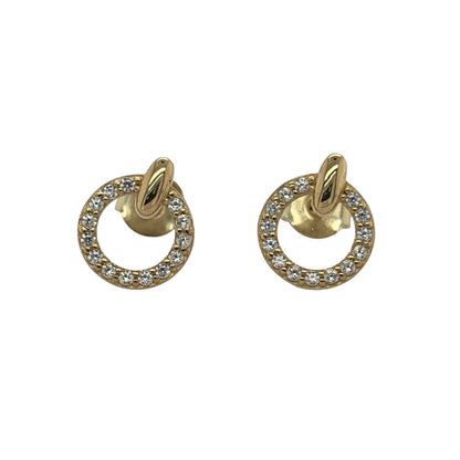 New 9ct Yellow Gold &amp; Cubic Zirconia Round Stud Earrings with the weight 1.20 grams and the face of the stud is 10mm by 9mm