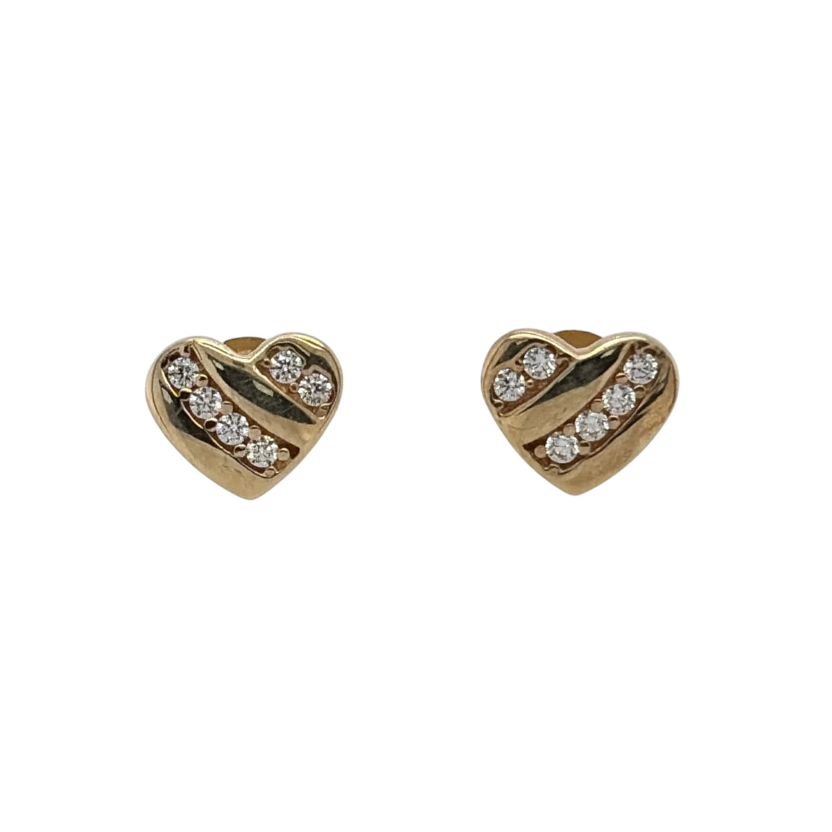 New 9ct Yellow Gold &amp; Cubic Zirconia Heart Stud Earrings with the weight 1.30 grams and the face of the stud is 7mm by 8mm