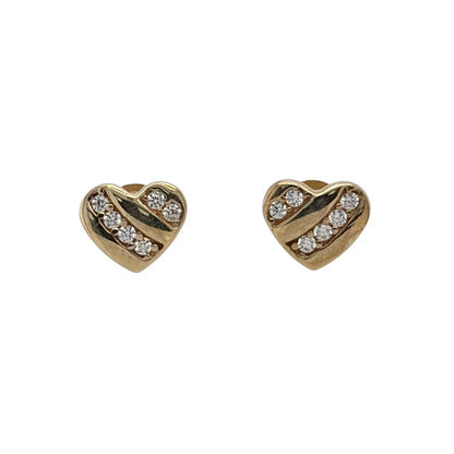 New 9ct Yellow Gold &amp; Cubic Zirconia Heart Stud Earrings with the weight 1.30 grams and the face of the stud is 7mm by 8mm