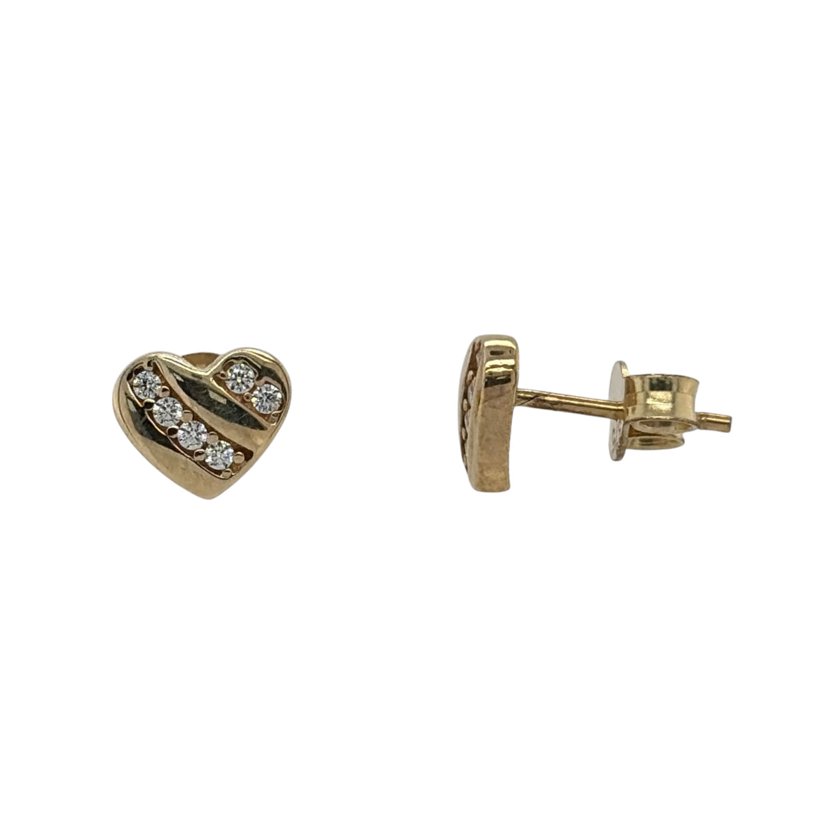 9ct Gold & Cubic Zirconia Heart Stud Earrings