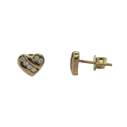 9ct Gold & Cubic Zirconia Heart Stud Earrings
