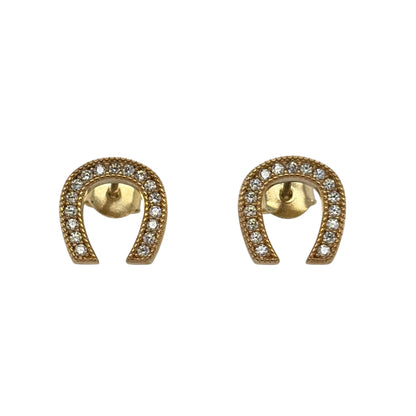 New 9ct Yellow Gold &amp; Cubic Zirconia Horseshoe Stud Earrings with the weight 1.50 grams and the face of the stud is 10mm by 10mm