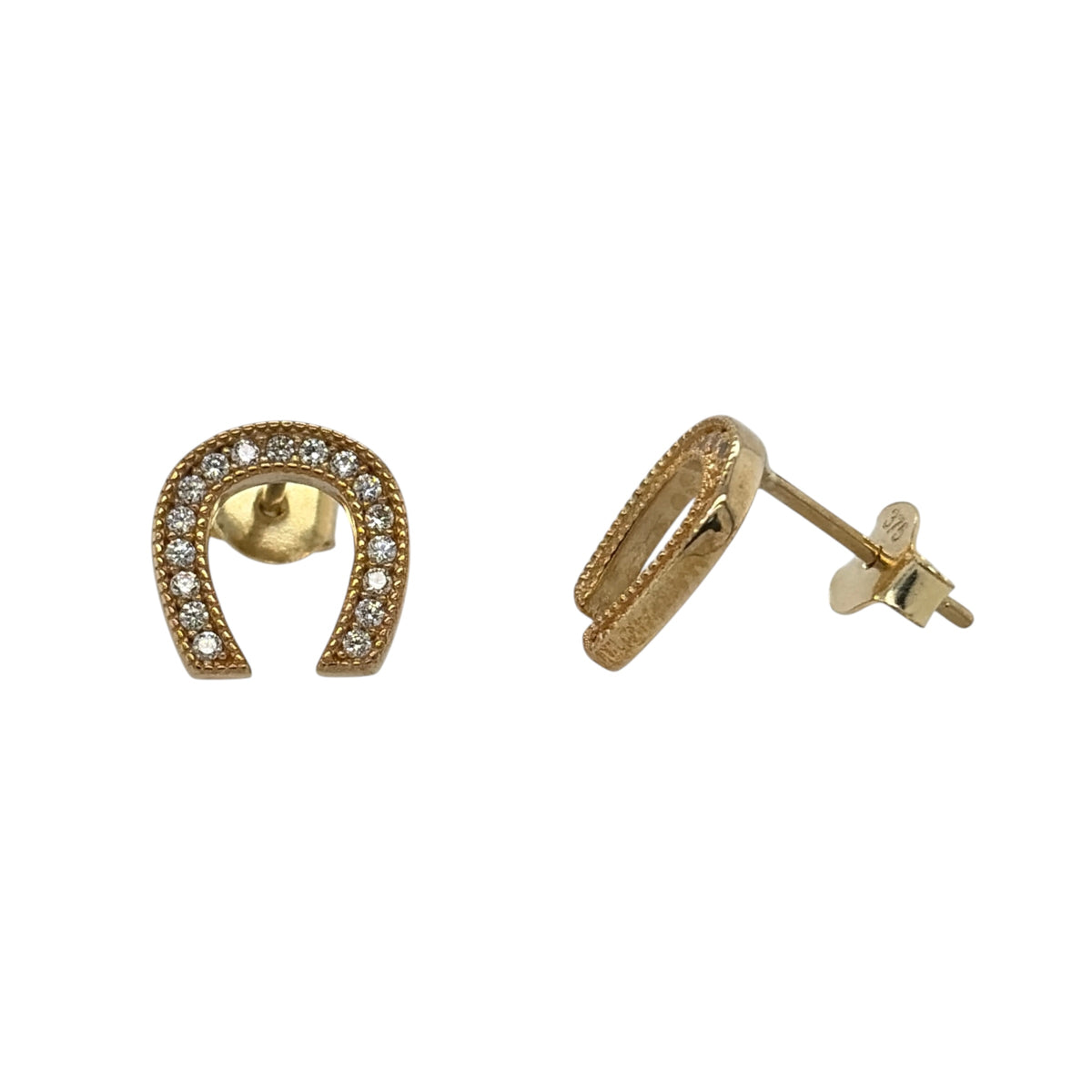 9ct Gold & Cubic Zirconia Horseshoe Stud Earrings