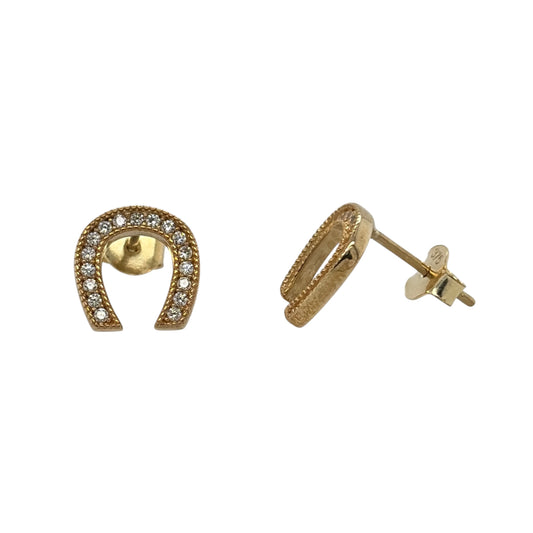 9ct Gold & Cubic Zirconia Horseshoe Stud Earrings