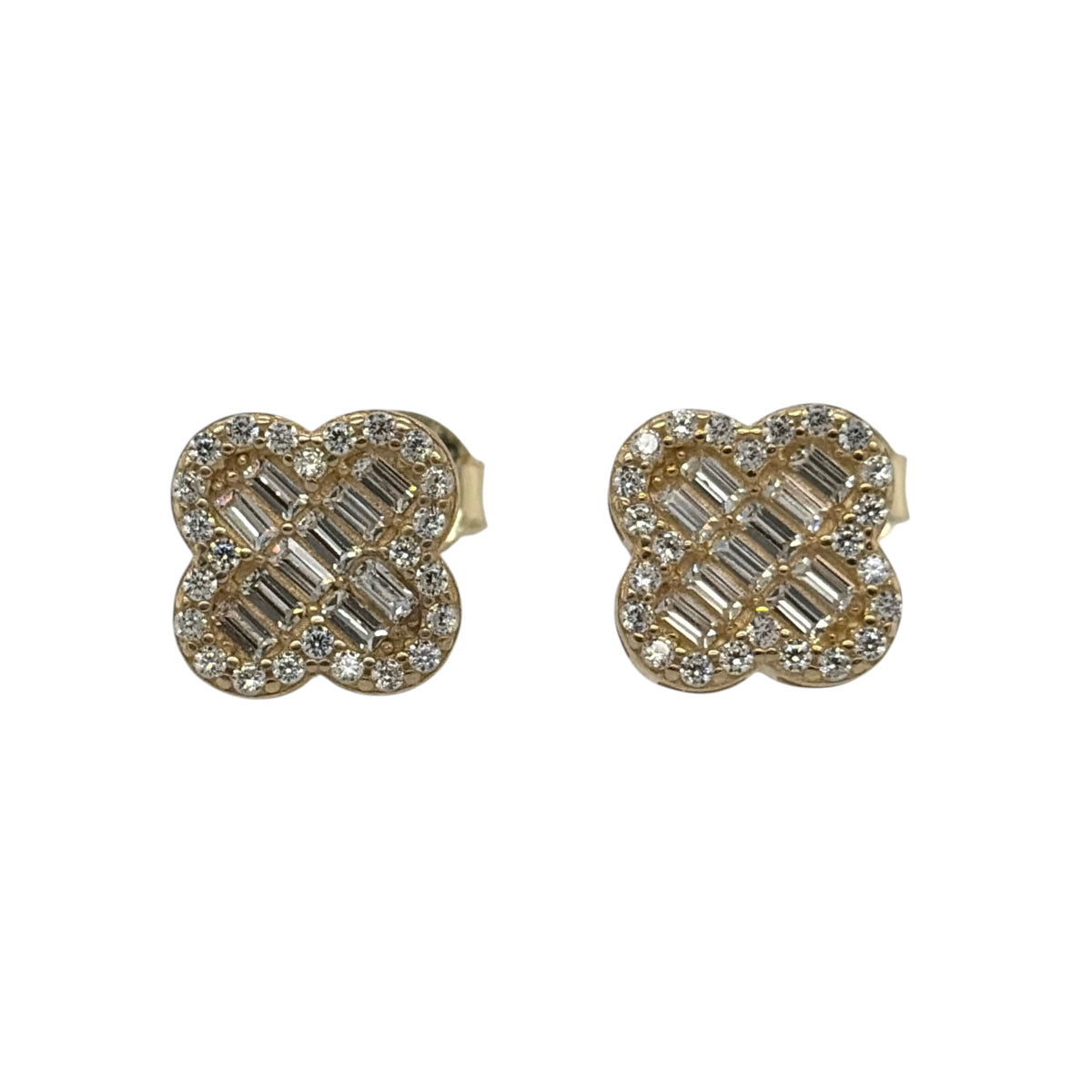 New 9ct Yellow Gold &amp; Cubic Zirconia Flower Cluster Stud Earrings with the weight 1.60 grams and the face of the stud is 10mm by 10mm