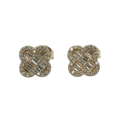 New 9ct Yellow Gold &amp; Cubic Zirconia Flower Cluster Stud Earrings with the weight 1.60 grams and the face of the stud is 10mm by 10mm