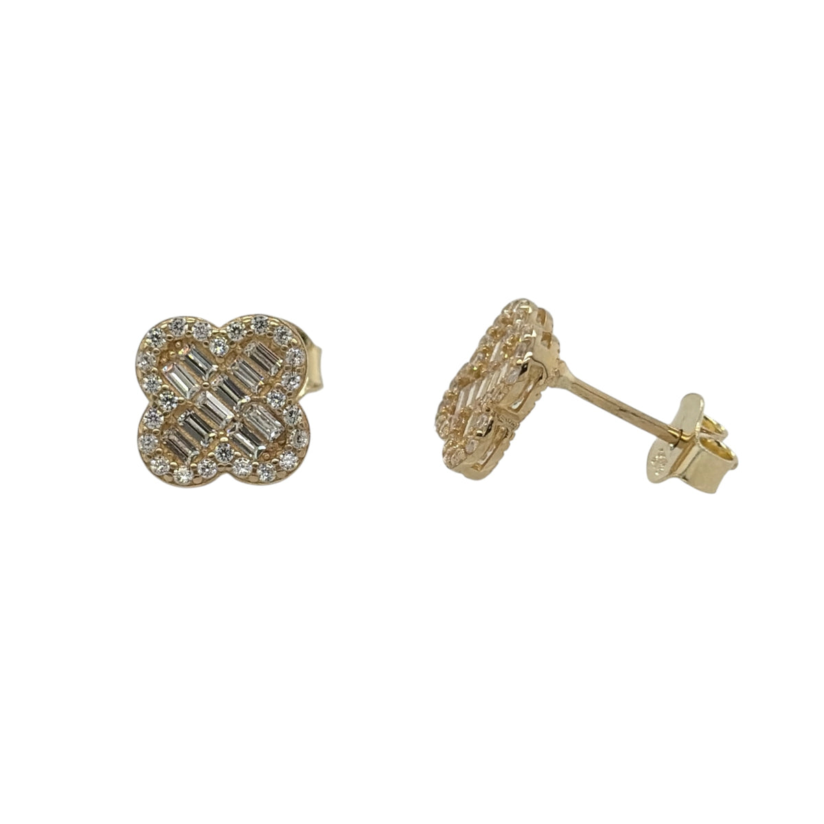 9ct Gold & Cubic Zirconia Flower Cluster Stud Earrings