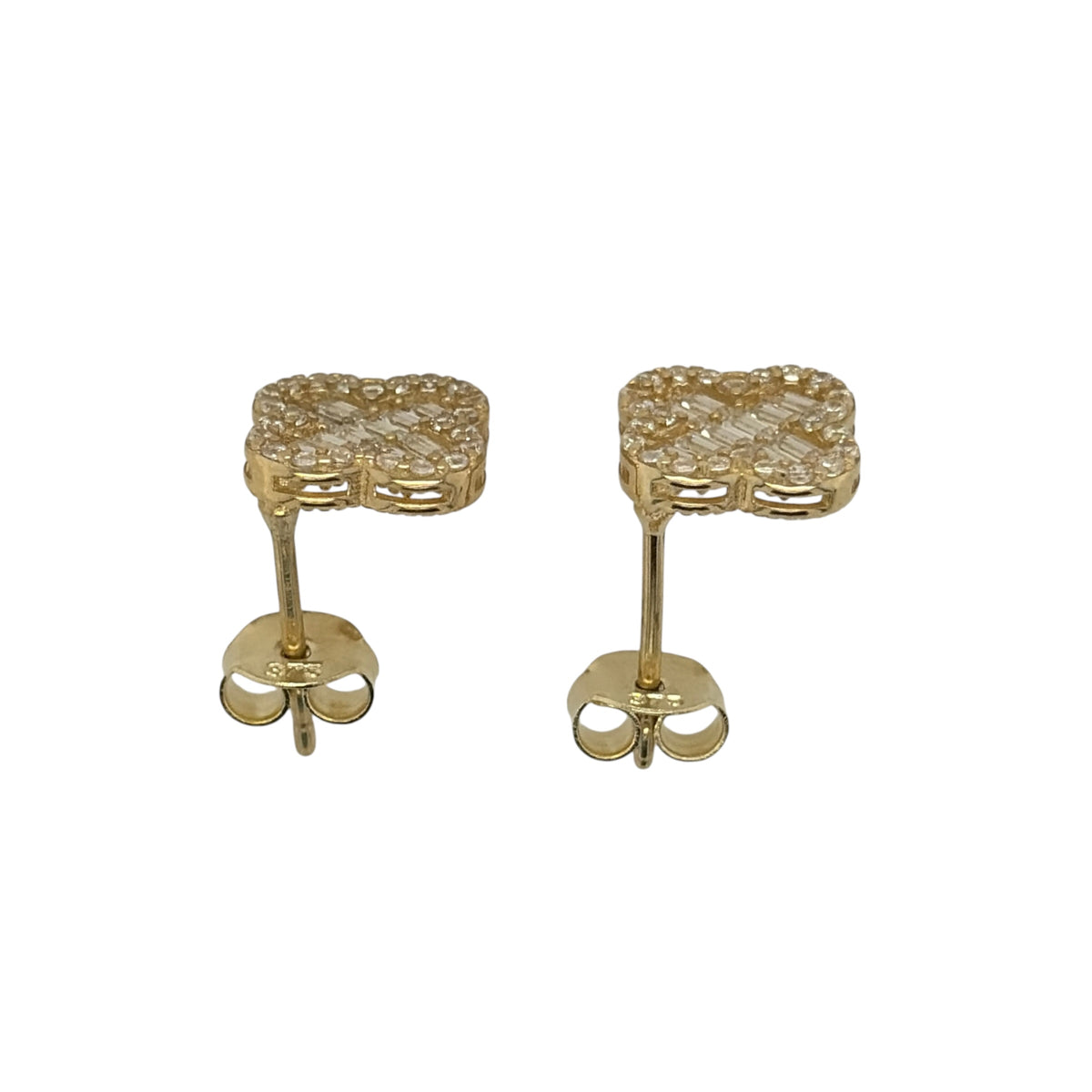 9ct Gold & Cubic Zirconia Flower Cluster Stud Earrings