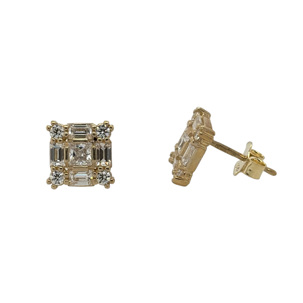 9ct Gold & Cubic Zirconia Square Cluster Stud Earrings