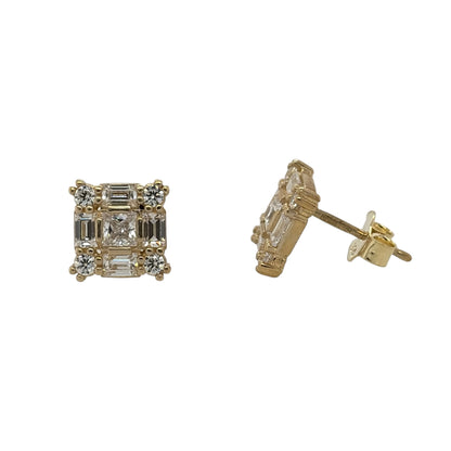 9ct Gold & Cubic Zirconia Square Cluster Stud Earrings