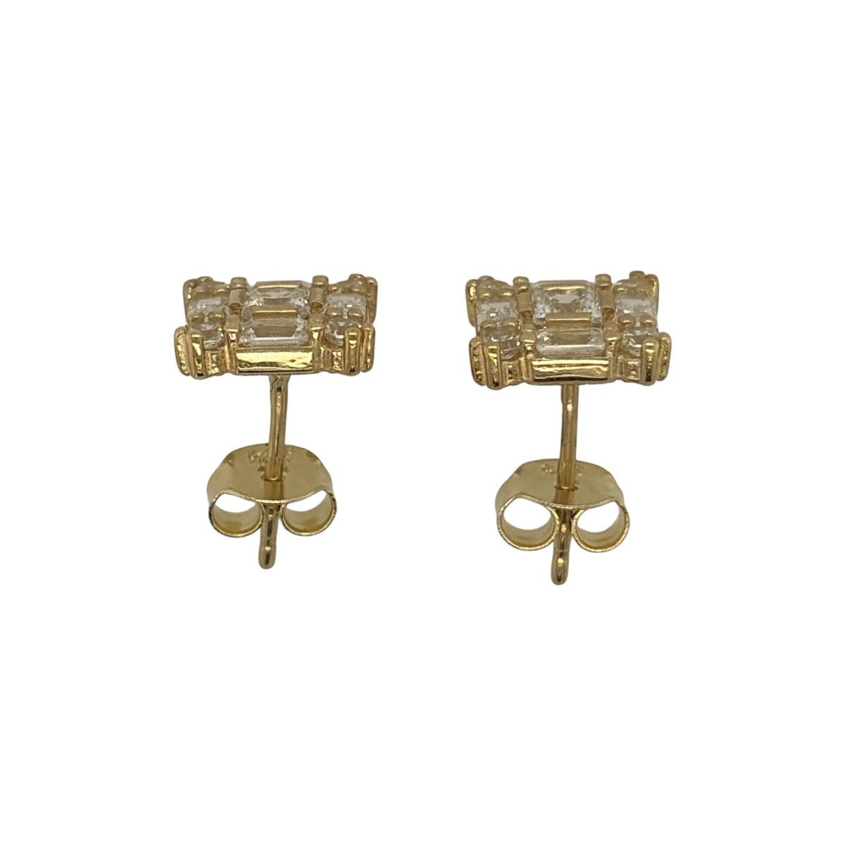 9ct Gold & Cubic Zirconia Square Cluster Stud Earrings