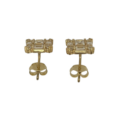 9ct Gold & Cubic Zirconia Square Cluster Stud Earrings