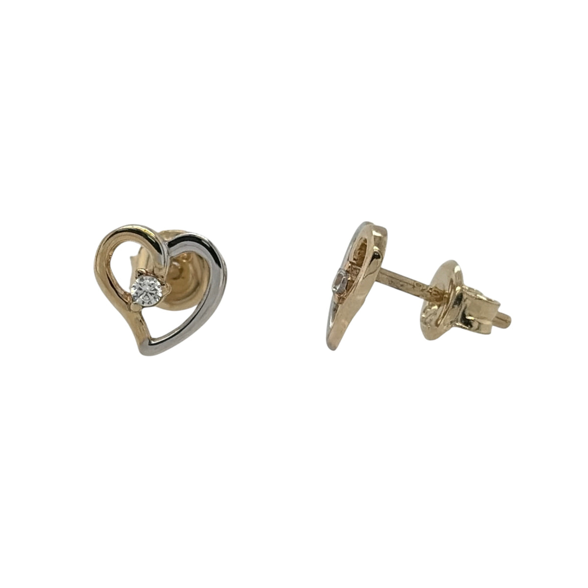 9ct Gold & Cubic Zirconia Heart Stud Earrings