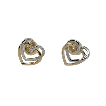 New 9ct Yellow and White Gold Double Heart Stud Earrings with the weight 0.90 grams and the face of the stud is 8mm by 9mm