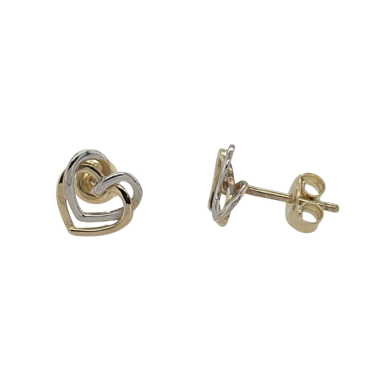 9ct Gold Double Heart Stud Earrings