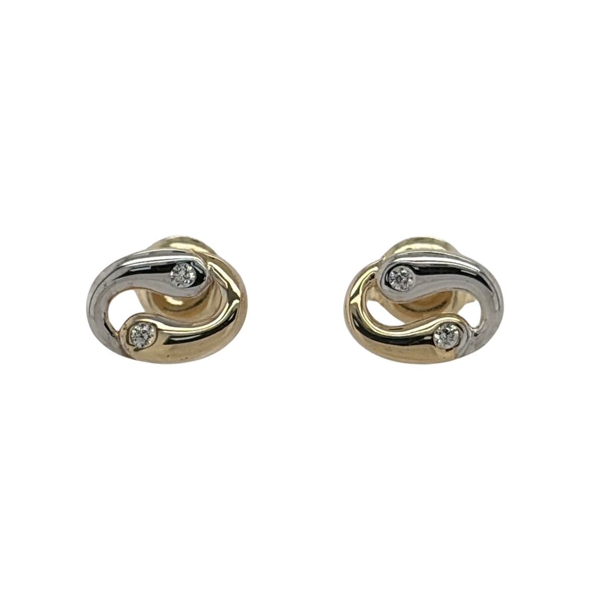 New 9ct Yellow and White Gold &amp; Cubic Zirconia Yin and Yang Oval Stud Earrings with the weight 1 gram and the face of the stud is 8mm by 6mm