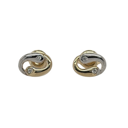 New 9ct Yellow and White Gold &amp; Cubic Zirconia Yin and Yang Oval Stud Earrings with the weight 1 gram and the face of the stud is 8mm by 6mm