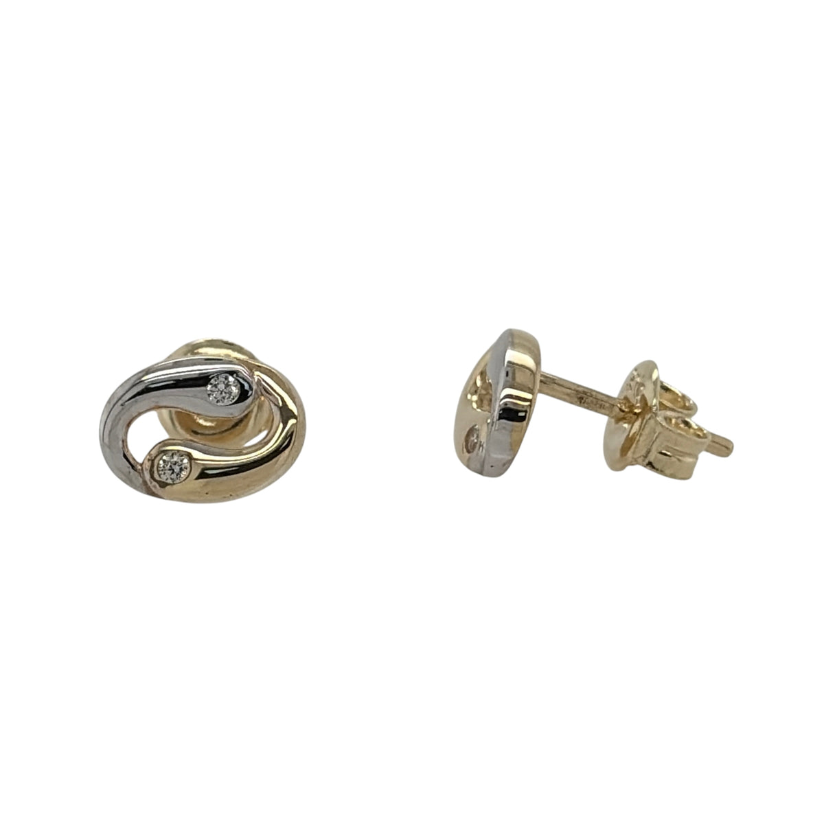 9ct Gold & Cubic Zirconia Yin and Yang Oval Stud Earrings