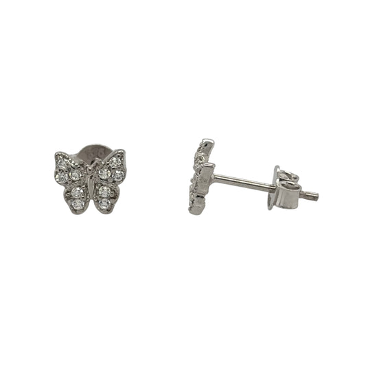 9ct White Gold & Cubic Zirconia Butterfly Stud Earrings